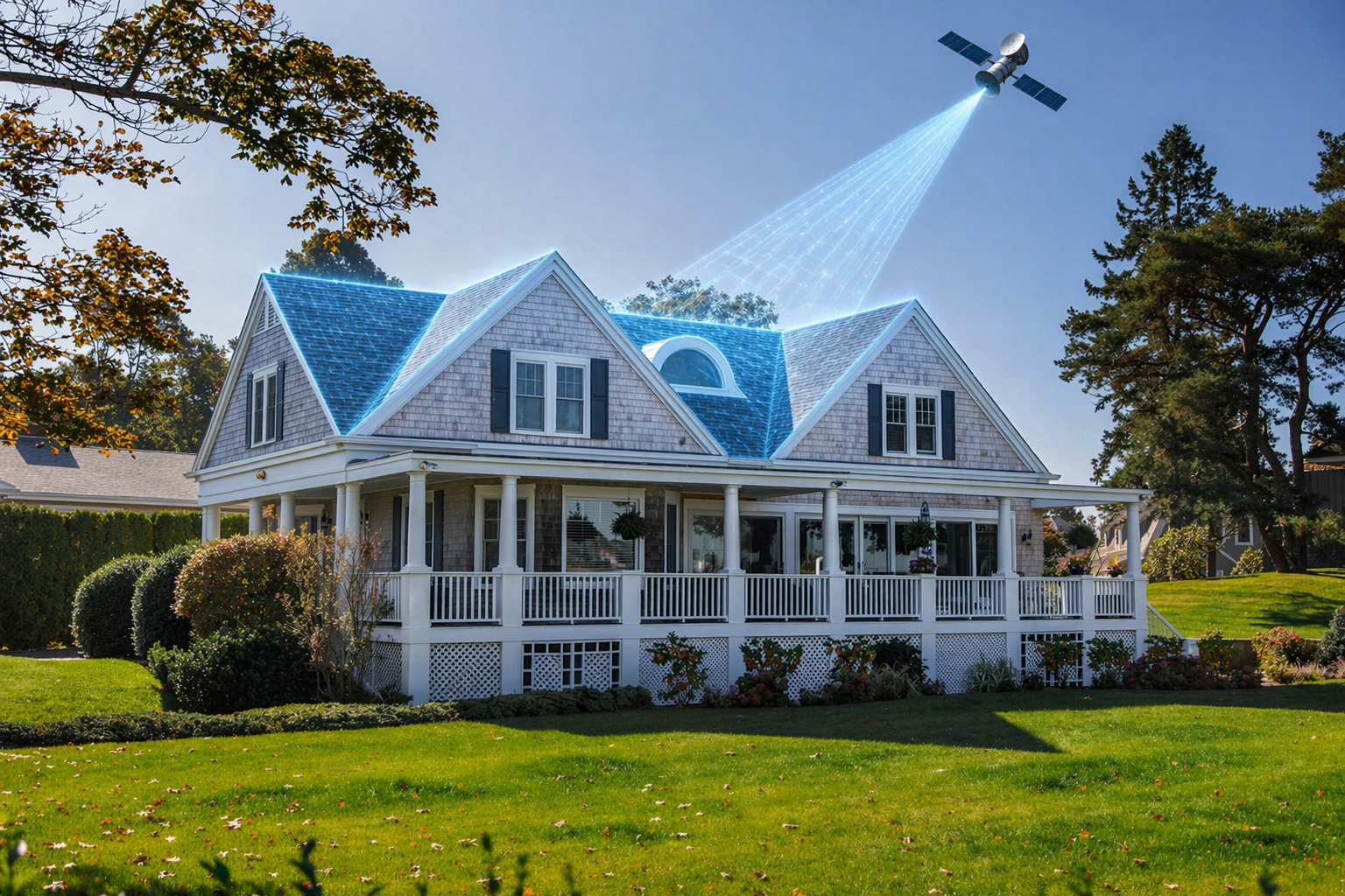 Satellite scanning a residential roof for instant measurement